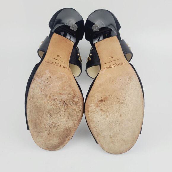 Jimmy Choo Heels Black Suede Floral Beaded Cutout Ankle Cuff Sandals Size 38 - Picture 4 of 7